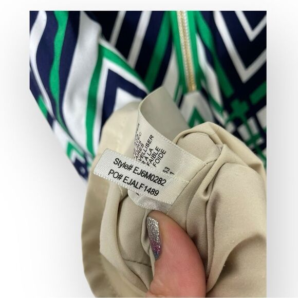 Eliza J. Jersey Dress Navy Blue White Chevron Pattern Shift Size 2 - Picture 3 of 5